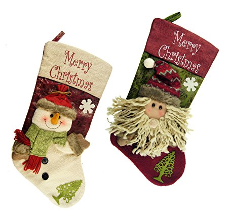 Ivenf 2 Pack 18" Plush 3D Classic Large Christmas Stockings Christmas Party Decoration