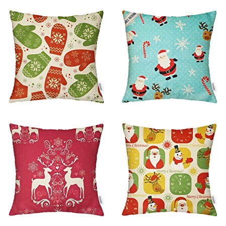 4 Packs Happy Halloween Square 18 X 18 Inch Christmas Decorative Throw Pillow Cover ,Winter Christmas by Hippih