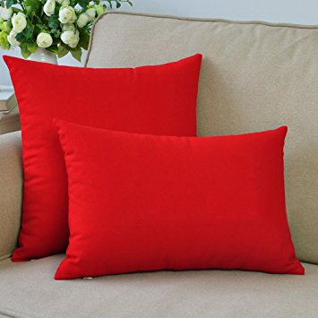 MochoHome Canvas Solid Rectangular Throw Pillow, Decorative Toss Pillow - 16" x 10", Red