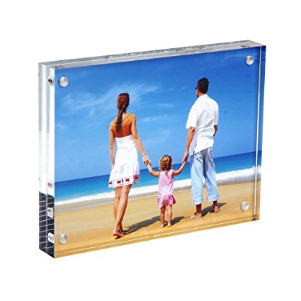 Clear Acrylic Photo Frame 8x10", 50% Thicker Magnetic Acrylic Block Picture Frames, Double Sided Frameless Desktop Photograph Display with Gift Box Package(1.2 inch)