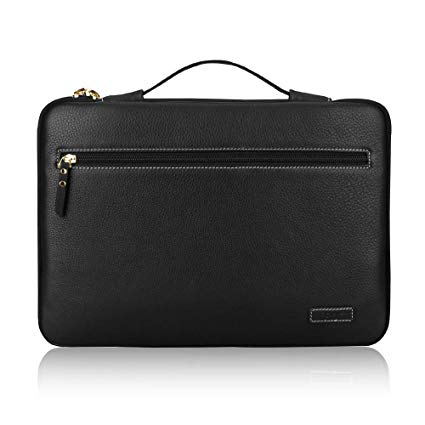 FYY 14-15.6" [Premium Leather]Laptop Sleeve Case Bag for 15" MacBook Pro 2018 2017 2016, Ultrabook Notebook Carrying Case Bag for 14"-15.6" ASUS Acer Lenovo Dell HP Toshiba Chromebook-Black