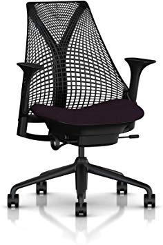 Herman Miller Sayl Ergonomic Office Chair with Tilt Limiter and Carpet Casters | Stationary Seat Depth and Adjustable Arms | Black Frame with Raisin Crepe Seat