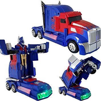 Battery Operated Bump and Go Transformers Toys for Kids – Auto Transforming Autobots Action Figure and Toy Vehicles - Realistic Engine Sounds and Beautiful Flash Lights (Optimus Prime Figure)