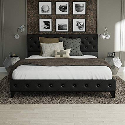 Urest Full Size Bed Frame Platform Bed Mattress Foundation Wood Slat Support Upholstered Button Tufted Diamond Stitch with Headboard, Black