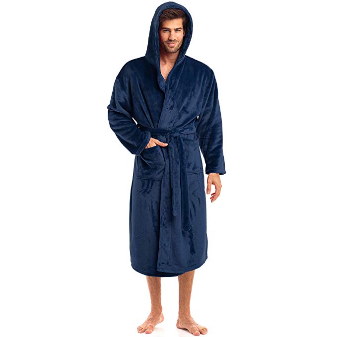 Thread Republic Luxurious Men’s Plush Fleece Robe with Hood Warm & Cozy Bathrobe