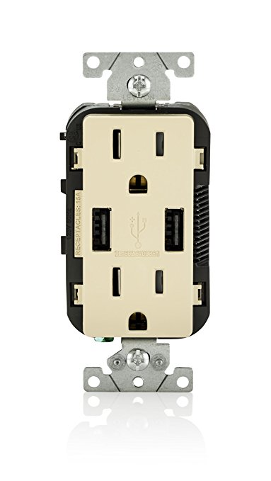 Leviton T5632-I 15-Amp USB Charger/Tamper Resistant Duplex Receptacle, Ivory