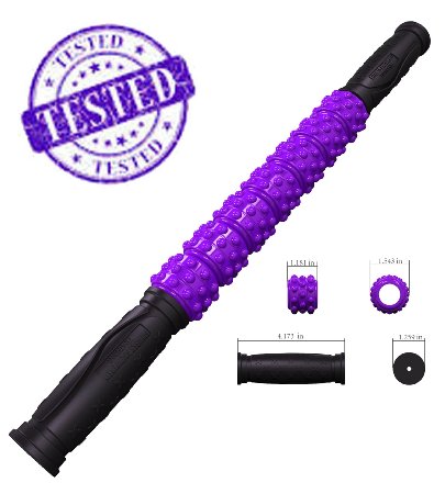The Muscle Stick Elite - Massage Roller - Better Than Foam Roller - Deep Tissue Natural Muscle Recovery - Trigger Point Relief of Soreness - No Flex Perfect Pressure - Guaranteed - Purple Knobby Hard
