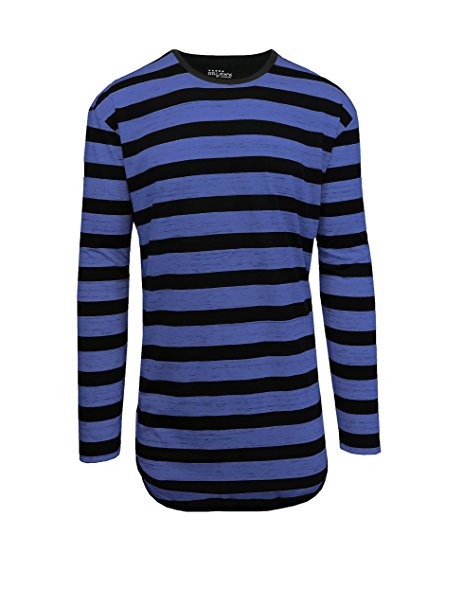 Galaxy by Harvic Men's Long Sleeves Striped Scallop Bottom T-Shirt