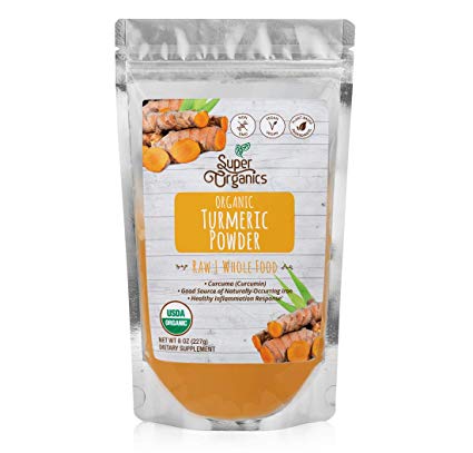 Super Organics Turmeric Root Powder | Good Source of Iron | Organic Superfood Powder | Raw Superfoods | Whole Food Supplement – Vegan, Gluten-Free & Non-GMO, 8 Ounces