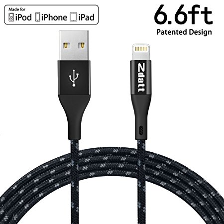 6.6FT/2M Lightning Cable Nylon Braided MFi Certified Lightning USB Cable Sync and Charging Cord for iPhone 7/ 7 Plus/6s/6 Plus/5s/SE,iPad (Black)