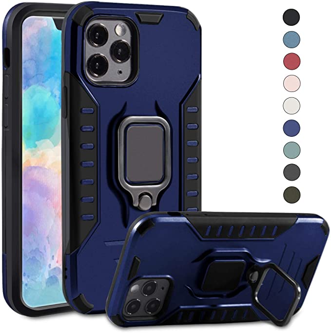 PUNYTONCY Protective iPhone 11 Pro Case, Military Grade Magnetic Case Designed for iPhone 11 Pro 2019, Drop Tested Anti-Scratch Shockproof Cover with Ring Car Mount Kickstand (Dark Blue 5.8 Inch)