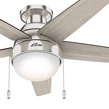 Hunter 46 in. Modern Low Profile Ceiling Fan with LED Light in Brushed Nickel (Certified Refurbished)