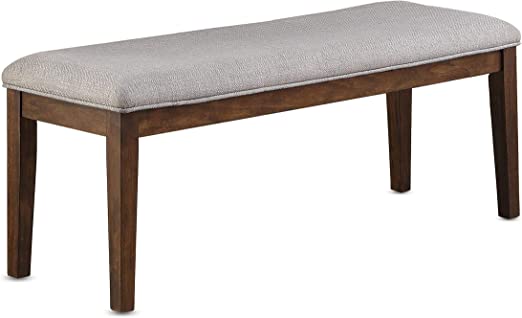 MISC Warm Walnut Upholstered Seat Dining Bench Brown Wood Finish