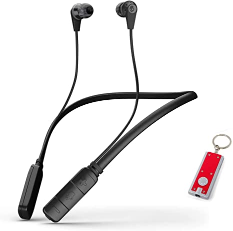 Skullcandy Ink'd Bluetooth Wireless Earbuds with Microphone, Noise Isolating Supreme Sound, 8-Hour Rechargeable Battery, Lightweight w/Flexible Collar, Bonus Keychain LED Included - Black