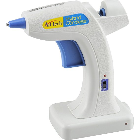 AdTech Hybrid Cordless Hot Glue Gun for Versatile Crafting | Battery Powered, No Drip Gun with Standing Design | Works with High or Low Temp Glue Sticks | Item #0280