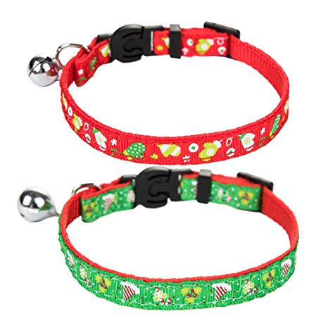 2 pcs Christmas Cat Breakaway Collar with Bell Designer, EXPAWLORER