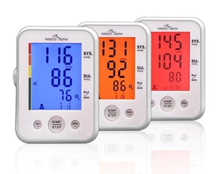 (Large Cuff) Easy@Home Digital Upper Arm Blood Pressure Monitor (BP Monitor) with 3-Color Hypertension Backlit display and Pulse Meter-FDA approved for OTC, IHB Indicator, 2 User Mode, 2 Year Warranty