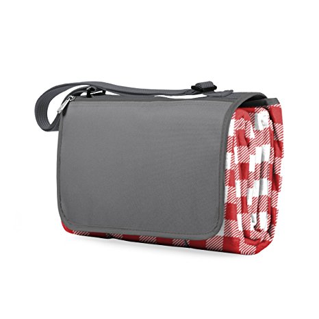 Picnic Time Outdoor Picnic Blanket Tote XL, Red Check with Gray