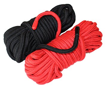 EXTRA LONG Pack of 2 x 36-foot 11m (72-foot total) Black & Red Soft COTTON Rope by Bliss Boundary
