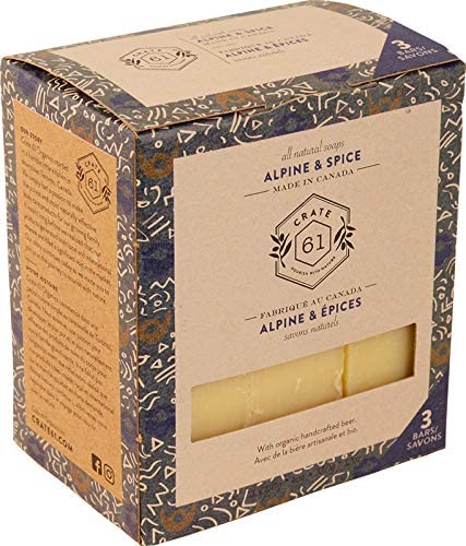 Crate 61 Alpine & Spice Soap 3 pack, 100% Vegan Cold Process, scented with premium essential oils, for men and women, face and body. ISO 9001 certified manufacturer