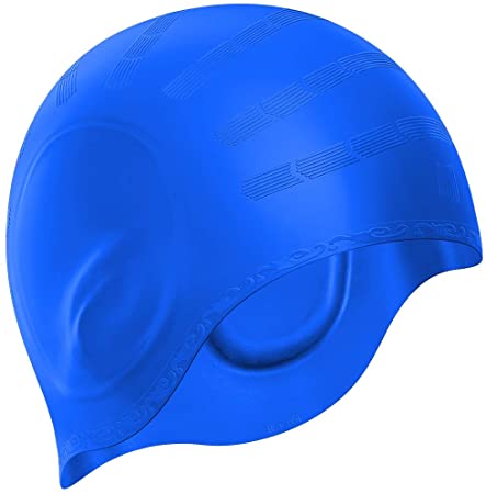 Swim Cap, Durable Silicone Swimming Cap Cover Ears, 3D Ergonomic Design Swimming Caps for Women Kids Men Adults Boys Girls with Nose Clip & Earplugs
