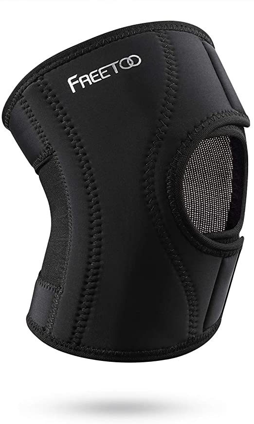 FREETOO Knee Brace Open-Patella Stabilizer Knee Support Adjustable Breathable Anti-Slip,Double Spring Band for Professional Support,for Sports and Work Protection Black