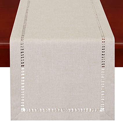 Grelucgo Handmade Hemstitched Polyester Rectangle Table Runners,Beige 14x48 inch