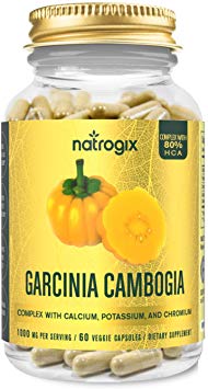 Natrogix 80% HCA Garcinia Cambogia Complex Extract,60 Capsules,Reusable Glass Bottle Packaging,Curb Appetite,Fat Burning,Natural Weight Loss Supplement,Made in USA