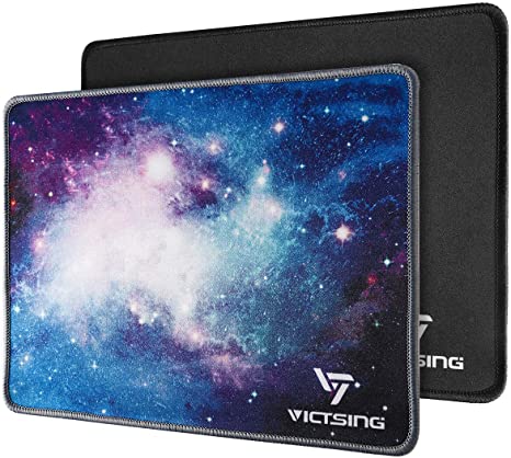 Mouse Pad, VicTsing 2 Pack Mouse Pads with Stitched Edge, Premium-Textured Mouse Mat, Non-Slip Rubber Base Mousepad for Laptop, Computer & PC, 10.2x8.3x0.08 inches, Black Blue