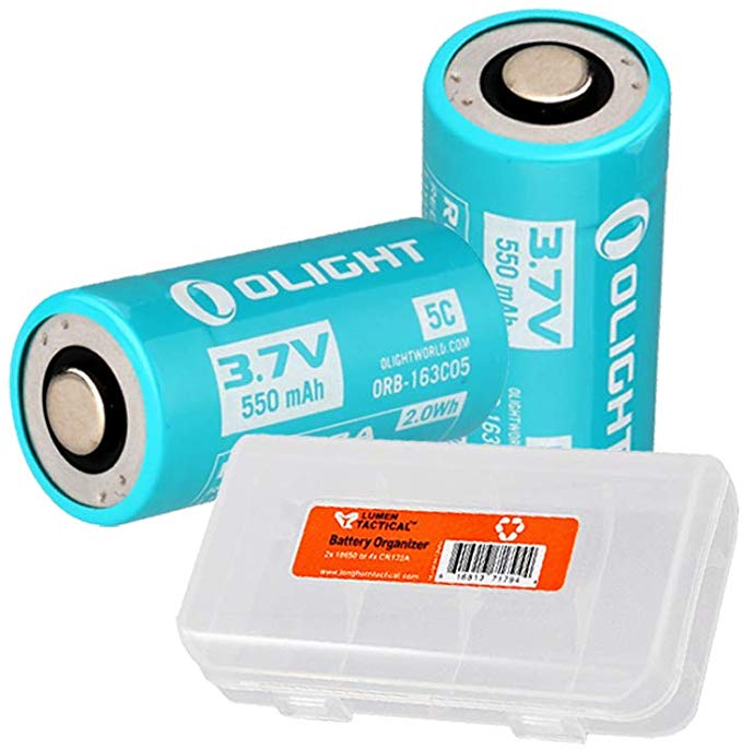 Two Pack: Olight 550mAh 163C05 Rechargeable Battery for Olight S1R I (900 lumens Version) and S10R III Flashlight plus LumenTac Organizer