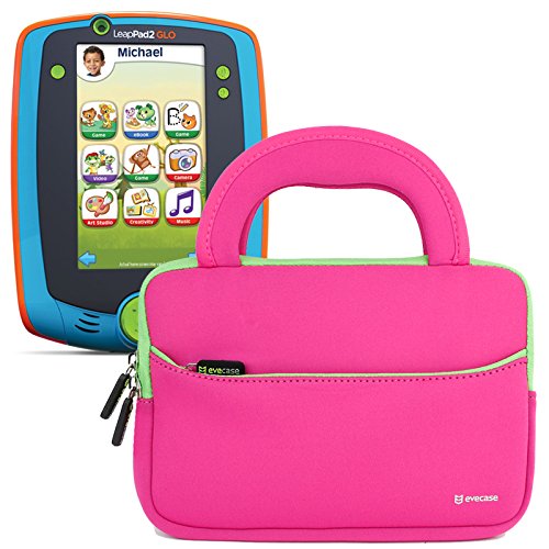 Evecase LeapFrog LeapPad Glo / LeapPad 3 Kids Learning Tablet Neoprene Sleeve Case, Slim Briefcase w/ Handle & Accessory Pocket / Ultra Portable Travel Carrying Portfolio Pouch Cover - Hot Pink