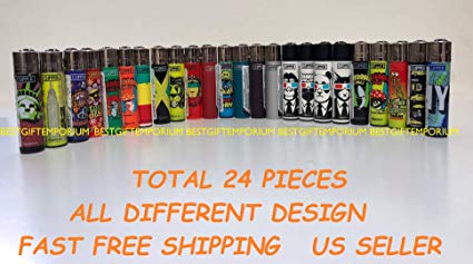 24 Pcs Brand New Full Size Refillable CLIPPER Lighters Assorted Style Multiple Design Lighter