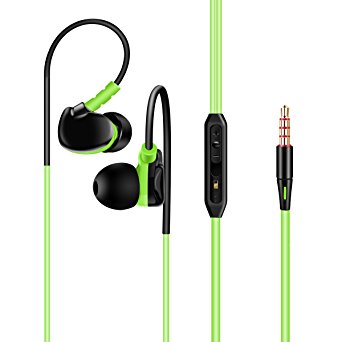 Plustore Wired Headphones Sports Stereo Handsfree In-ear Earphones with Mic (green)