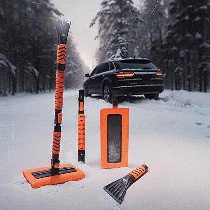 DEDC Snow Brush for Car - 40" Extendable Foam Ice Scraper with Long Handle, Snow Removal for SUV and Trucks, Ice Scraper for Windshield Heavy Duty ABS, PVC Brush, Orange