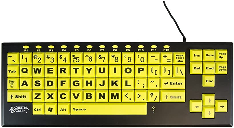 AbleNet 12000024 Large Print Keyboard - CCT VisionBoard2 Large Keys and Large Print Letters Keyboard - Wired USB Plug - Black Letters on Yellow Keys