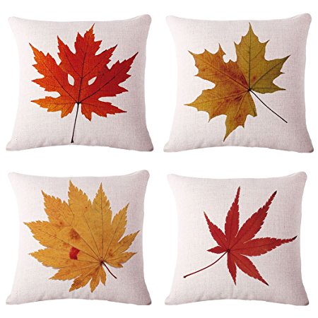 BPFY Cotton Linen Leaves,Maple Leaf Cushion Covers 18 x 18 Inch Sofa Fall Home Decor Throw Pillow Case Pillow Covers Set of 4