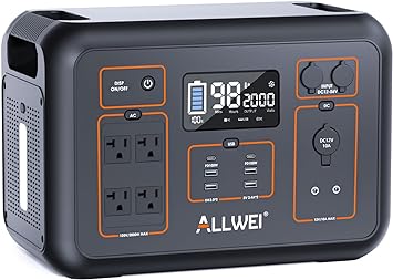 ALLWEI Portable Power Station 2000W(Peak 4000W), 2131Wh Solar Generator with 4 AC Outlet, 6 USB Port, PD100W, 576000mAh Backup Lithium Battery for Camping CPAP Outdoor Emergency (Renewed)