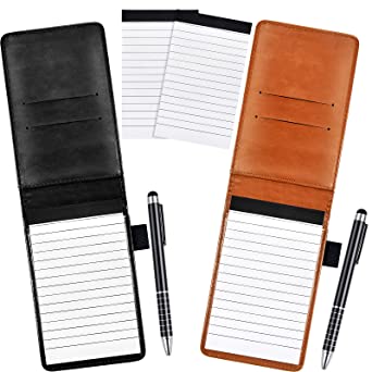 Mini Pocket Notepads Holder Set Included 2 Pieces PU Leather Pocket Notebook Holder with 50 Lined Sheets, 2 Pens and 2 Pieces Refillable Memo Book Refills 30 Lined Paper Per Note Pad for Office School