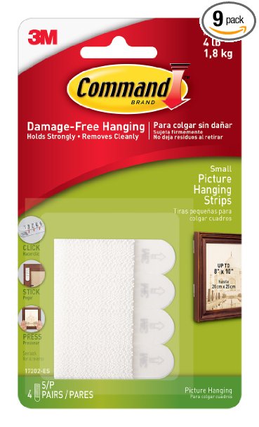 Command Picture Hanging Strips, Small, White, 4-Strip, 9-Pack (36 Pairs Total)