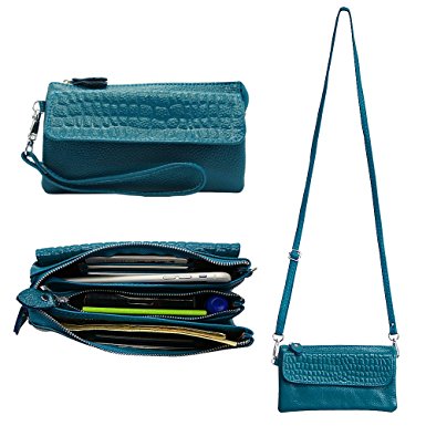 Befen Leather Wristlet Wallet Clutch Women Smartphone Cross Body Wallet with Card Slots/Shoulder Strap/Wrist Strap - for Cellphone Up To 6.1 x 3 x 0.3 Inches - Ocean Blue