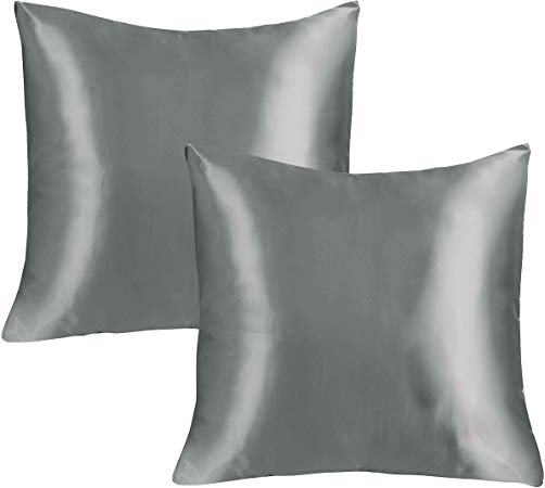 EXQ Home Satin Euro Pillow Covers Grey 26x26 Pillow Cover Set (2 Pack) Silky Square Pillow Cases with Envelope Closure