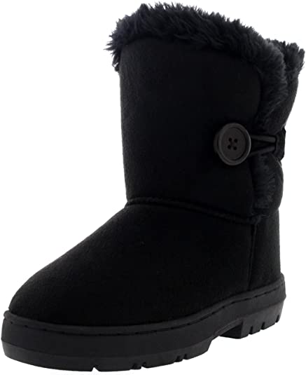 Kids Girls Button Winter Snow Rain Cosy Casual Warm Boots