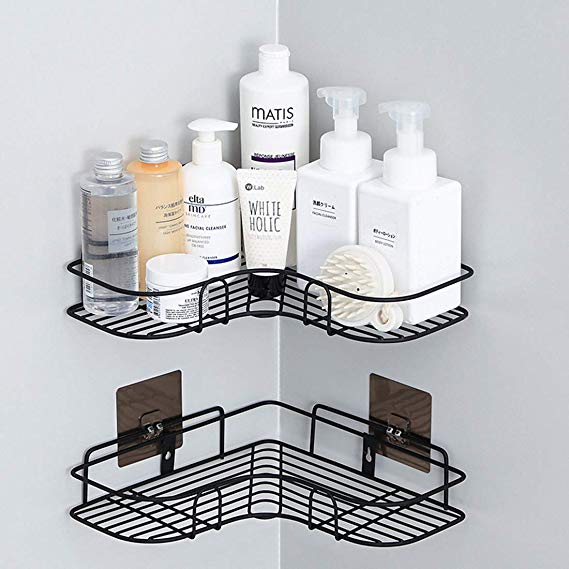 IALUKU Bathroom Shower Shelf, Set of 2, Adhesive Metal Wall Mounted Storage Organized Rack for Shower Caddy,Triangle Basket No Drilling, Design for Bathroom Bedroom Living Room and Kitchen