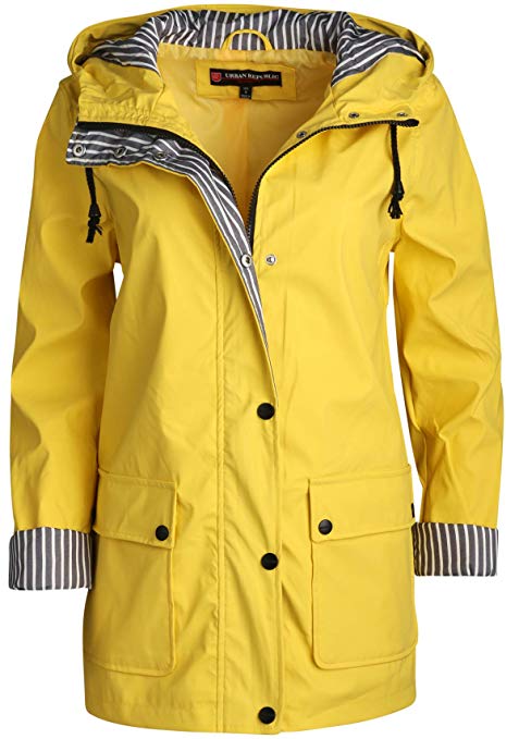 Urban Republic Women's Lightweight Vinyl Hooded Raincoat Jacket