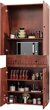 72" Freestanding Kitchen Pantry Storage AIHO Cabinet Cupboard Kitchen Cabinet Floor Utility Cabinets with Drawer and 3 Adjustable Shelves for Dining Room, Living Room, Bedroom and Study Room