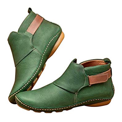 CerisiaAnn Women Boots, Casual Comfy Daily Soft PU Leather Booties, Thick Warm Low-Heel Shoes for Ladies
