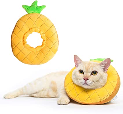 EXPAWLORER Cat Recovery Collar Soft - Cute Pineapple Neck Cone After Surgery, Adjustable Pet E Collar for Kitten & Puppy, Wound Healing Protective