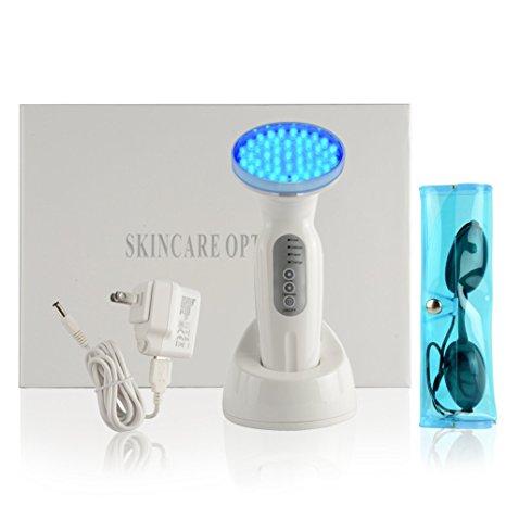 YokPollar Blue Light Therapy Machine - Collagen Boost 463 nm - Blue- Bacteria Killing and Remove Acne - Improve Sensitive Skin. L.E.C. Sensor- Computer / USB Wall Plug Charging