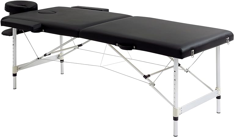 HOMCOM Table de Massage Pliable lit de Massage Portable   Housse de Transport Charge Max. 225 Kg Hauteur réglable Structure en Alliage d'aluminium 185 x 70 cm Noir