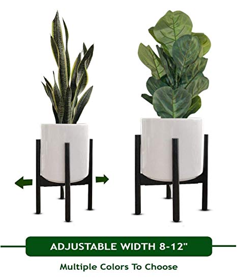MT Decor Mid Century Plant Stand | Adjustable Modern Indoor Plant Holder | Fits Medium to Large Planters Sizes 8 9 10 11 12 inches | Pot and Plant - NOT Included